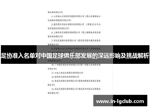 足协准入名单对中国足球俱乐部发展的深远影响及挑战解析