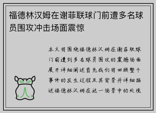 福德林汉姆在谢菲联球门前遭多名球员围攻冲击场面震惊